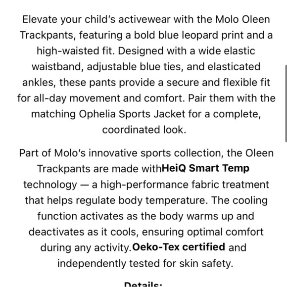 Molo Kids Blue Animal Print Joggers Euro 170/176. So 14 to 16 US - Picture 4 of 6